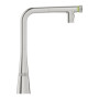 Змішувач для кухні Grohe Scala, довж.виливу - 200мм, поворотний, витяжний, вентиль + кнопка, супер сталь