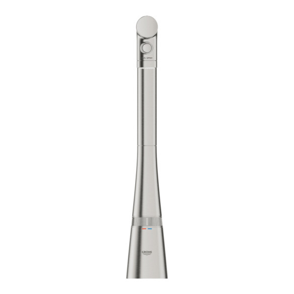 Змішувач для кухні Grohe Scala, довж.виливу - 200мм, поворотний, витяжний, вентиль + кнопка, супер сталь