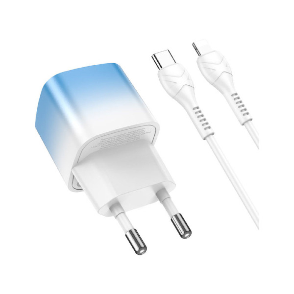 Зарядний пристрій HOCO C101A USB-C PD20W + cable USB-C to Lightning Ice Blue (6931474769381)