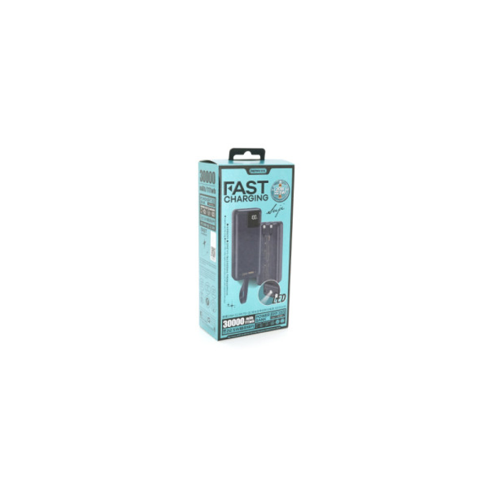 Батарея універсальна Remax 30000mAh, 22.5W, USB+Type-C, with cables Lighting+Type-C, Black (RPP-550)