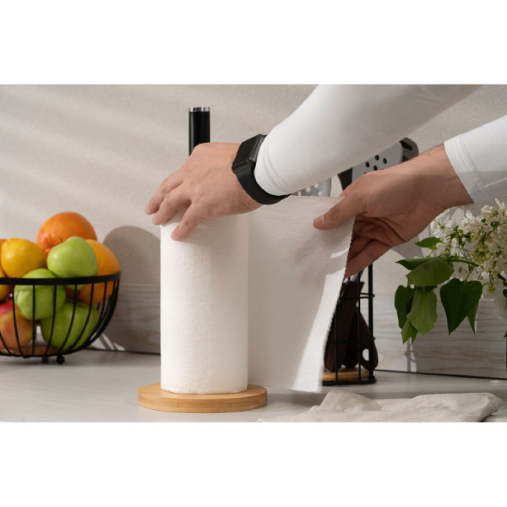 Тримач паперових рушників Ardesto Midori 15х34см, метал, бамбук, чорний (AR0913BB)