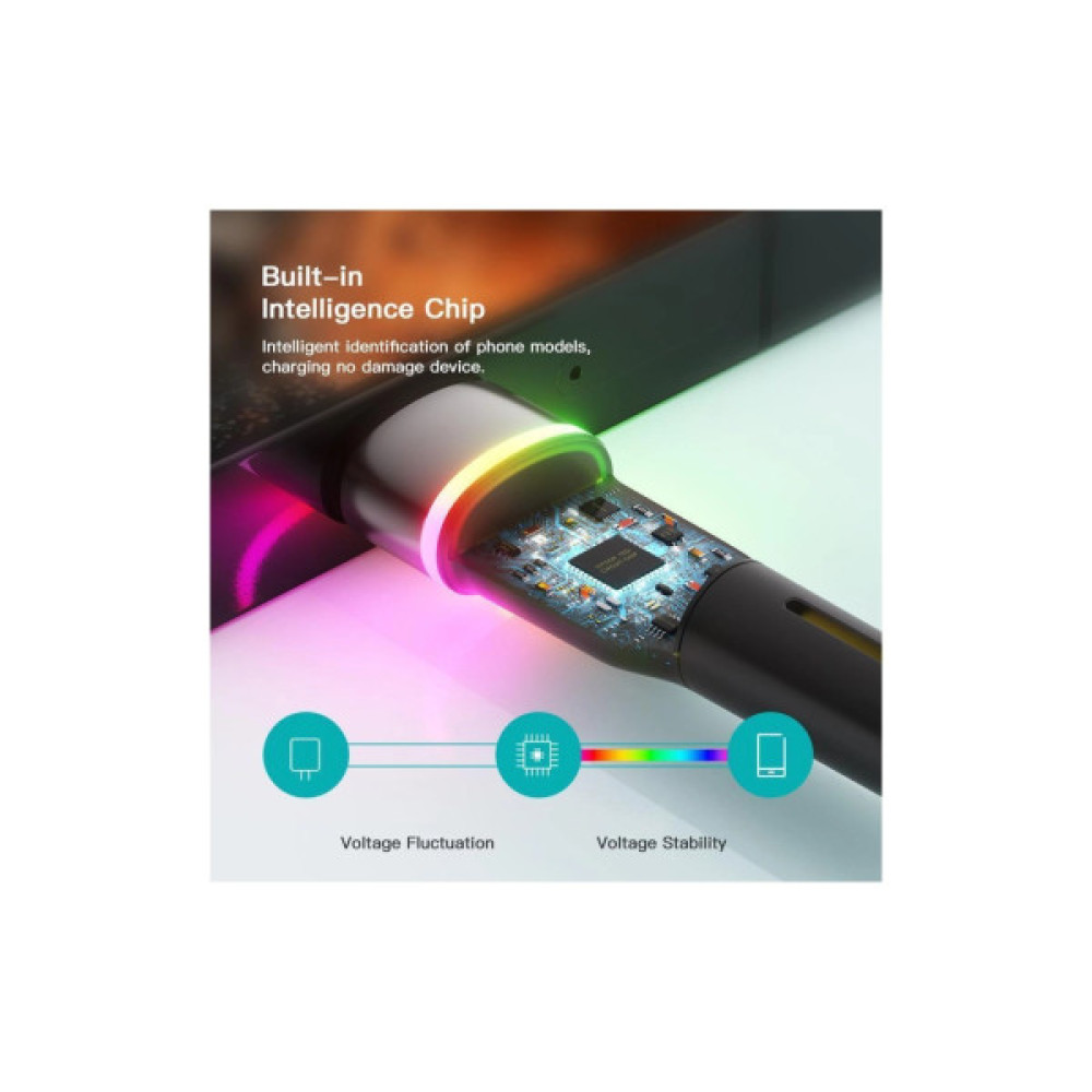 Дата кабель USB 2.0 AM to USB-C 0.5m 3A LED black Essager (EXCT-XCDB01)