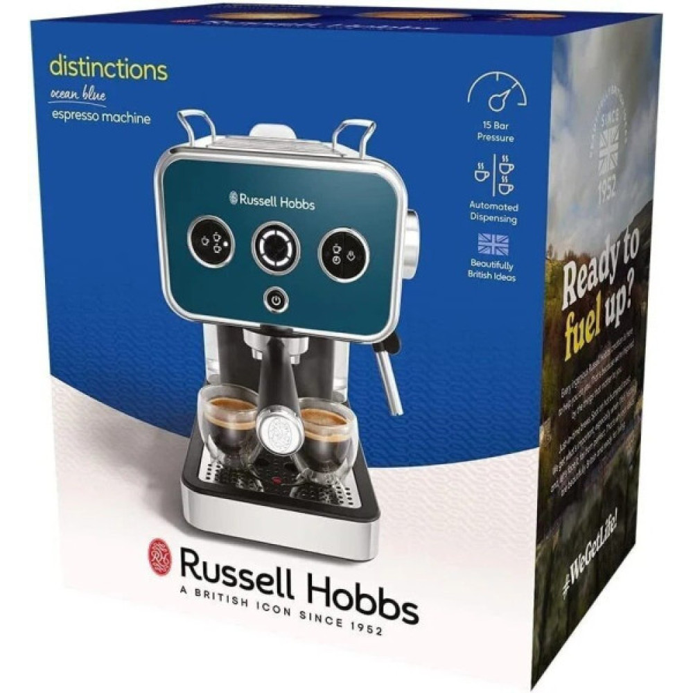 Кавоварка Russell Hobbs ріжкова Distinctions Ocean 1.1л, мелена + чалди, синьо-сріблястий