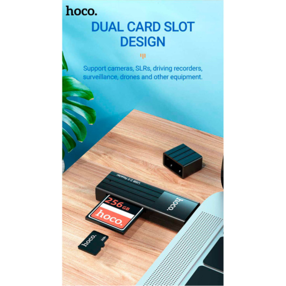 Зчитувач флеш-карт HOCO USB3.0 to microSD, microSDHC, microSDXC, SD, SDHC, SDXC, HB20 Black (6931474735218)