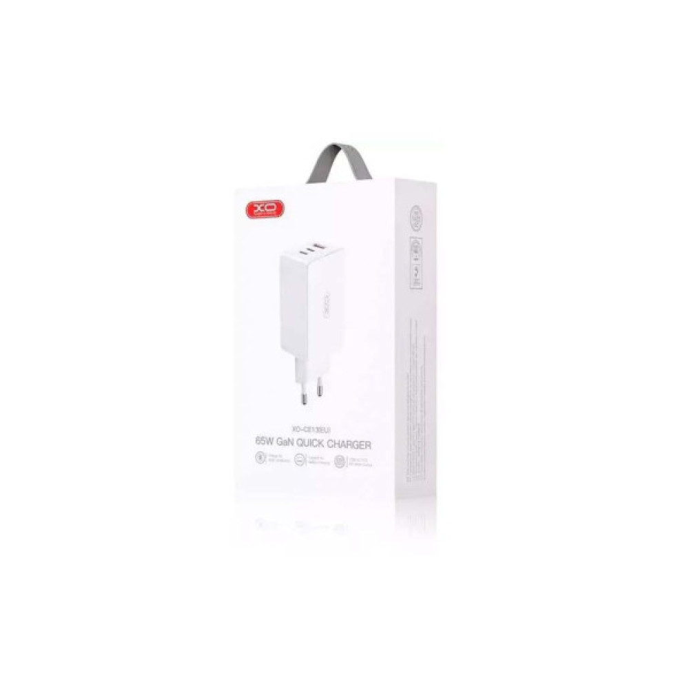 Зарядний пристрій XO CE13 PD65W GaN (2Type-C/1USB) White (XO-CE13-WH)