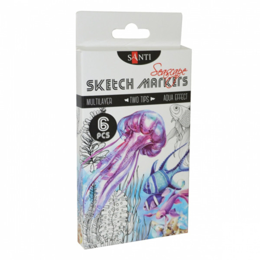 Художній маркер Santi набір двосторонніх sketch Seascape 6 шт (390567)
