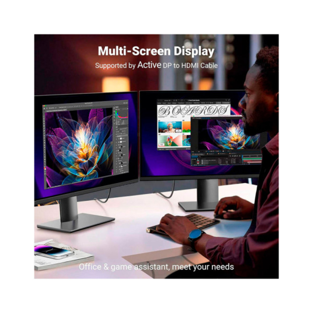 Кабель мультимедійний DisplayPort M to HDMI M 2.0m V2.0 4K60Hz DP119 black UGREEN (15774)