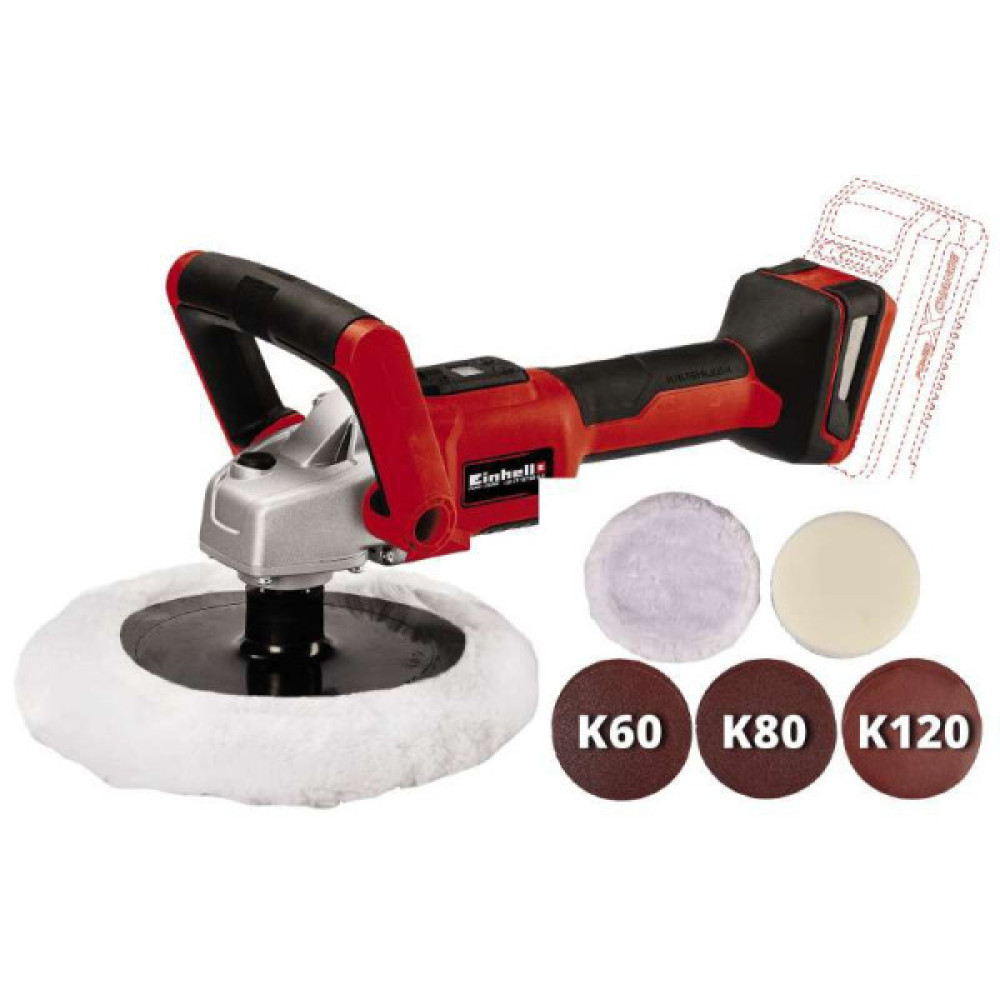 Шліфмашина полірувальна акумуляторна Einhell CE-CP 18/180 LI E - Solo 18В 180мм 500-3000об/хв 1.48кг без АКБ та ЗП