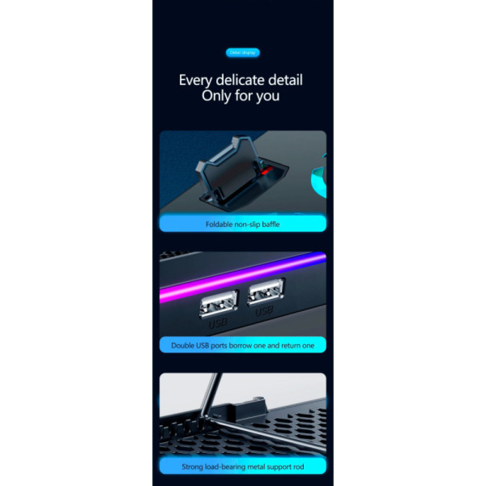 Підставка до ноутбука IceCoorel 10-19", 15*60mm 2550 RPM, 2*USB, + LCD, 415x296x28mm, RGB (K15D)