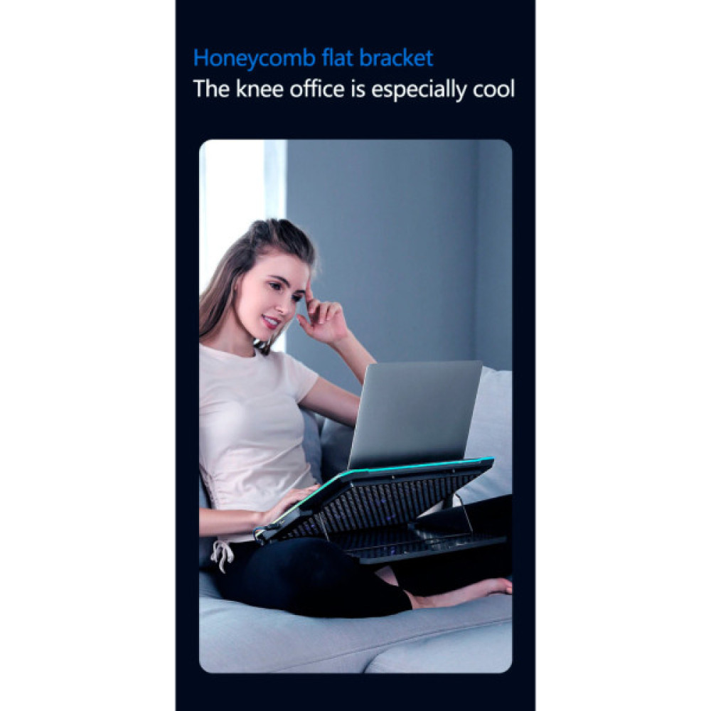 Підставка до ноутбука IceCoorel 10-19", 15*60mm 2550 RPM, 2*USB, + LCD, 415x296x28mm, RGB (K15D)