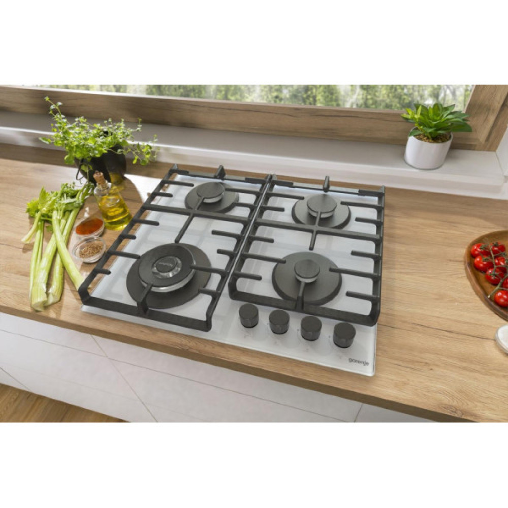 Варильна поверхня Gorenje газова на склі, 60см, чавун, білий