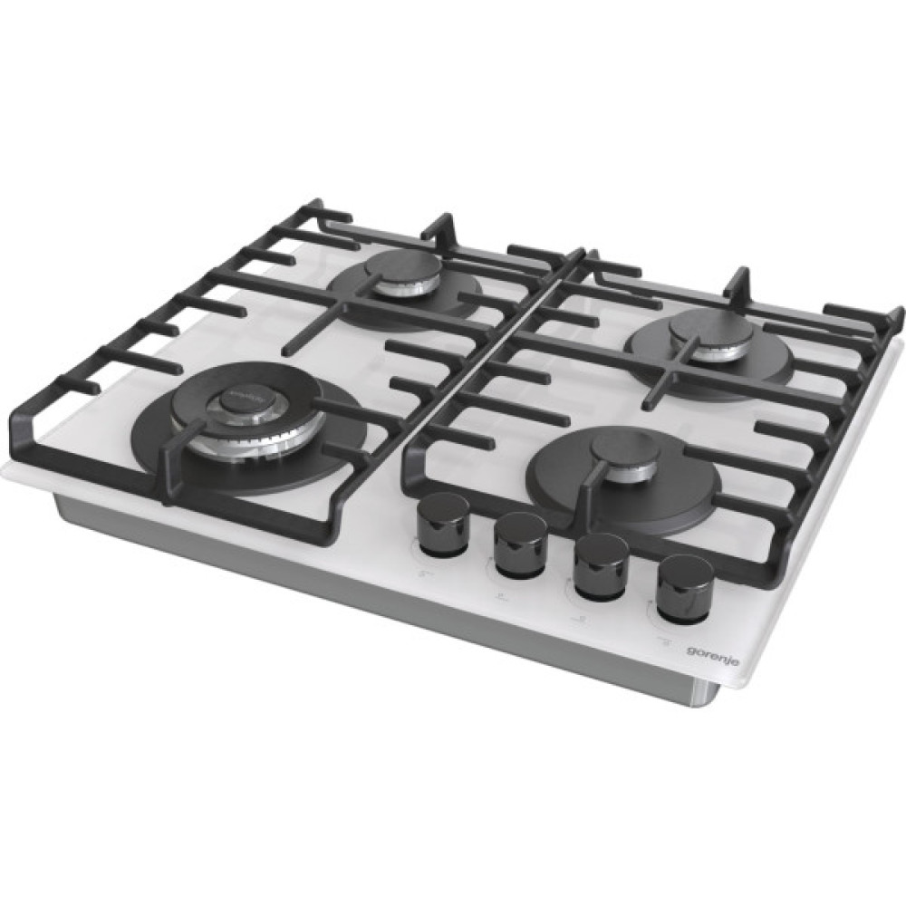 Варильна поверхня Gorenje газова на склі, 60см, чавун, білий