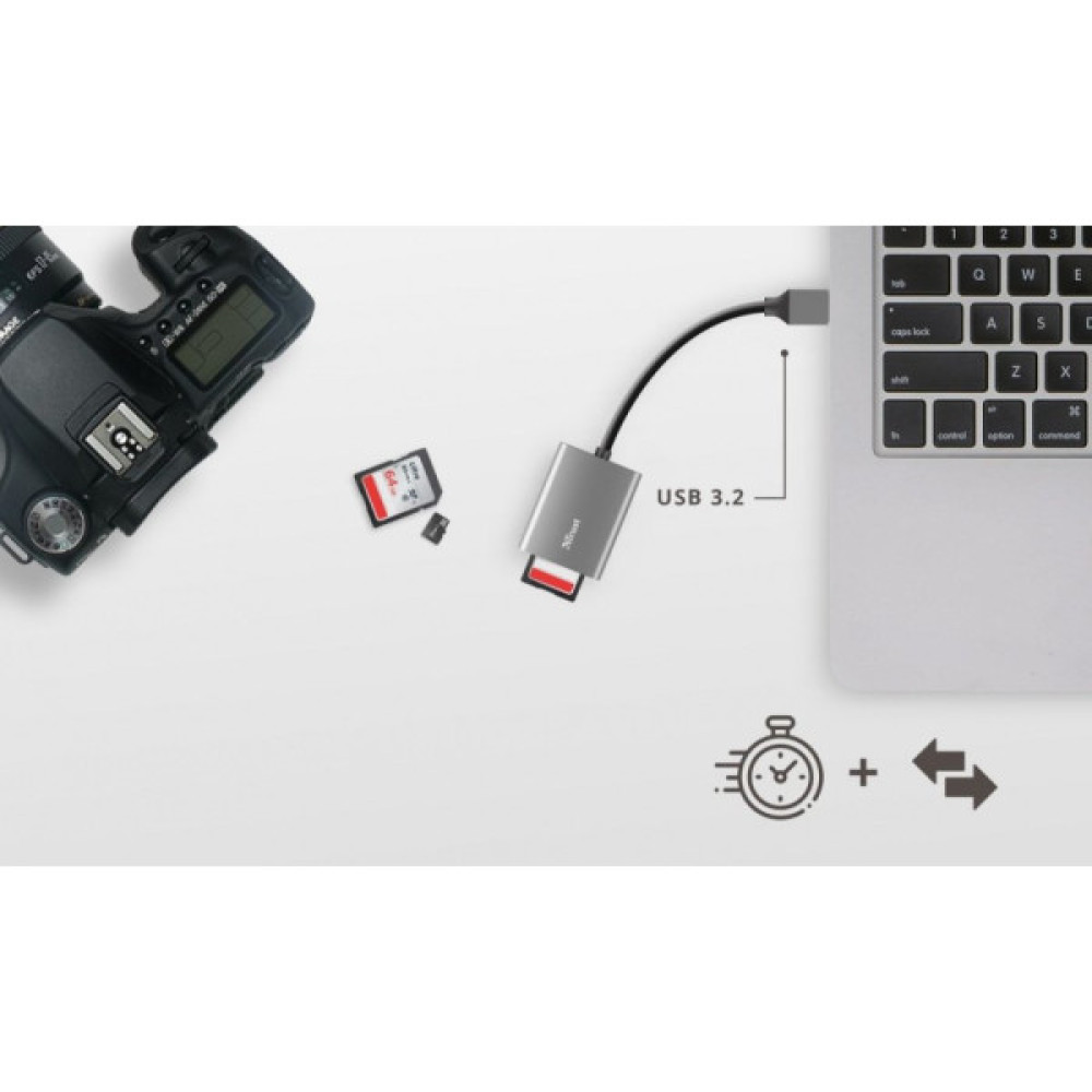 Кардрідер Trust Dalyx USB-A 3.2 > SD/microSD, Алюміній, 0.08м, Сірий