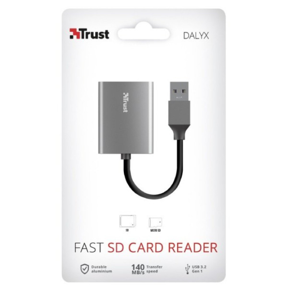 Кардрідер Trust Dalyx USB-A 3.2 > SD/microSD, Алюміній, 0.08м, Сірий
