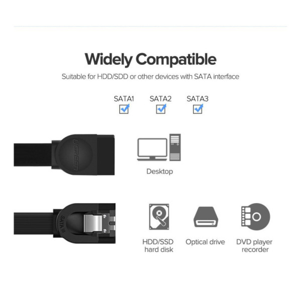 Кабель для передачі даних SATA 3 Data Cable 0.5m 90° corner US217 Black Ugreen (30797)