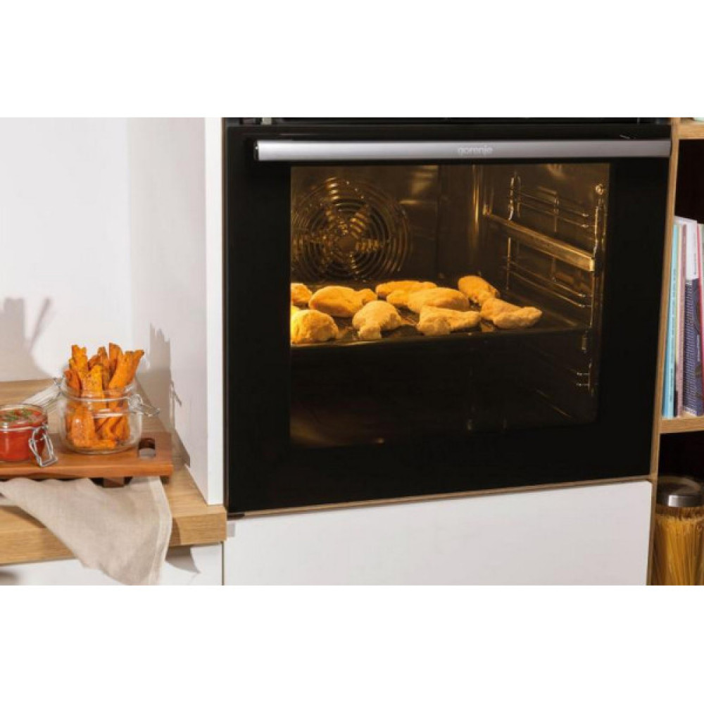Духова шафа Gorenje електрична, 77л, A+, пара, дисплей, готування на різних рівнях, нерж