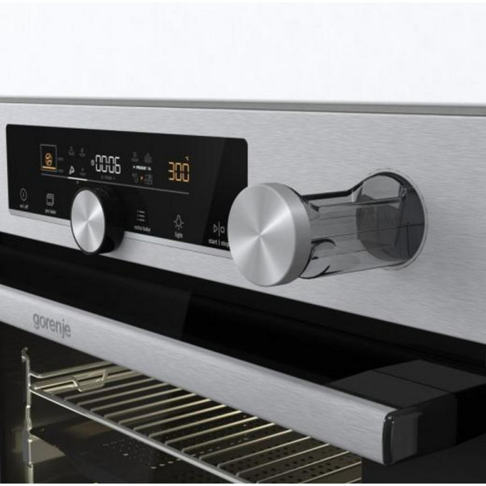 Духова шафа Gorenje електрична, 77л, A+, пара, дисплей, готування на різних рівнях, нерж