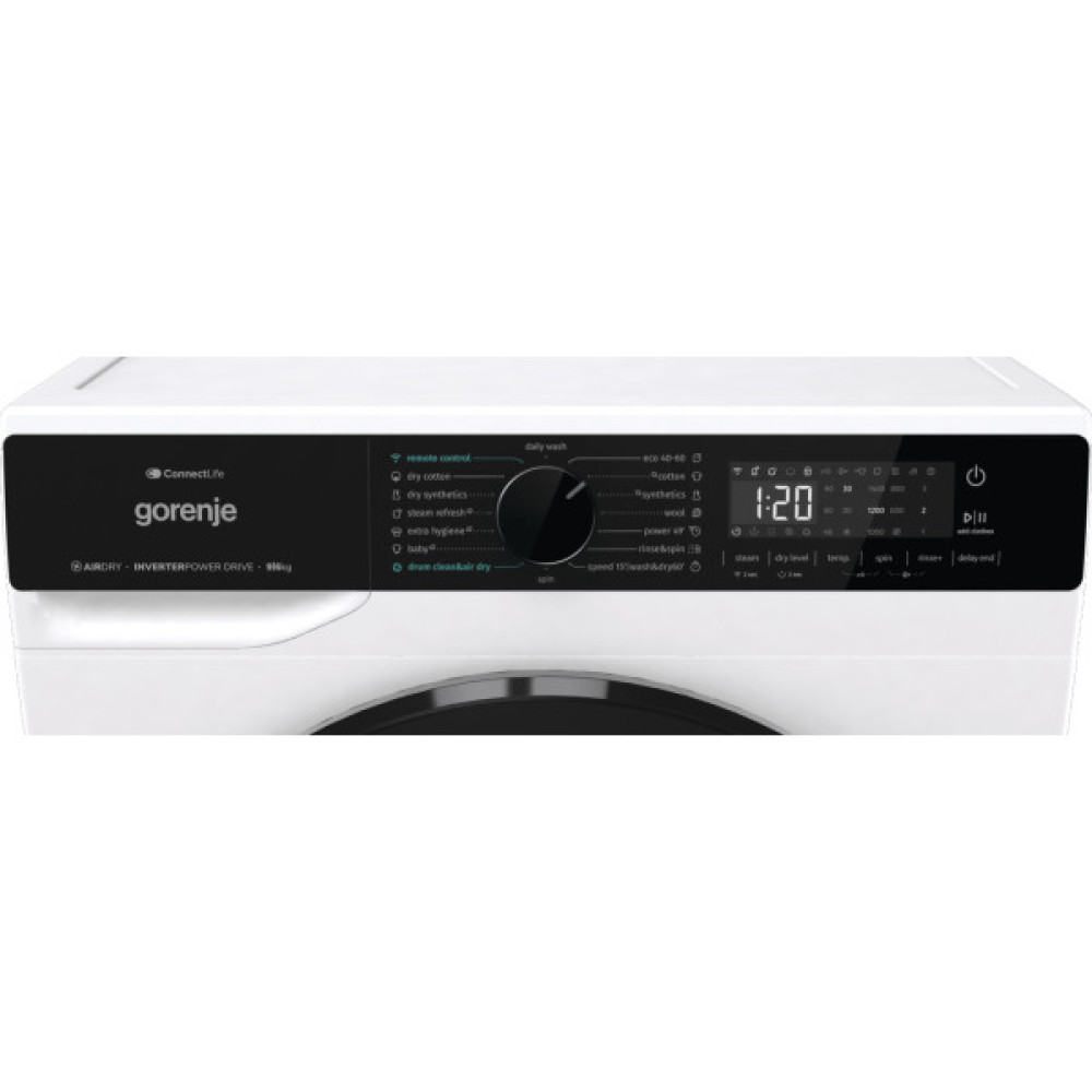 Прально-сушильна машина Gorenje фронтальна, 9(6)кг, 1400, A+, 55см, дисплей, інвертор, Wi-Fi, білий
