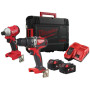 Набір із двох акумуляторних інструментів Milwaukee M18 BLPP2A3-502X 18В шурупокрут-дриль M18 BLPD2 гвинтоверт ударний M18 BLIDR акб М18 2х5А·год ЗП M12-18FC кейс