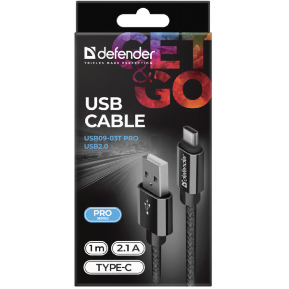 Дата кабель USB 2.0 AM to USB-C 1.0m PRO Black Defender (87814)