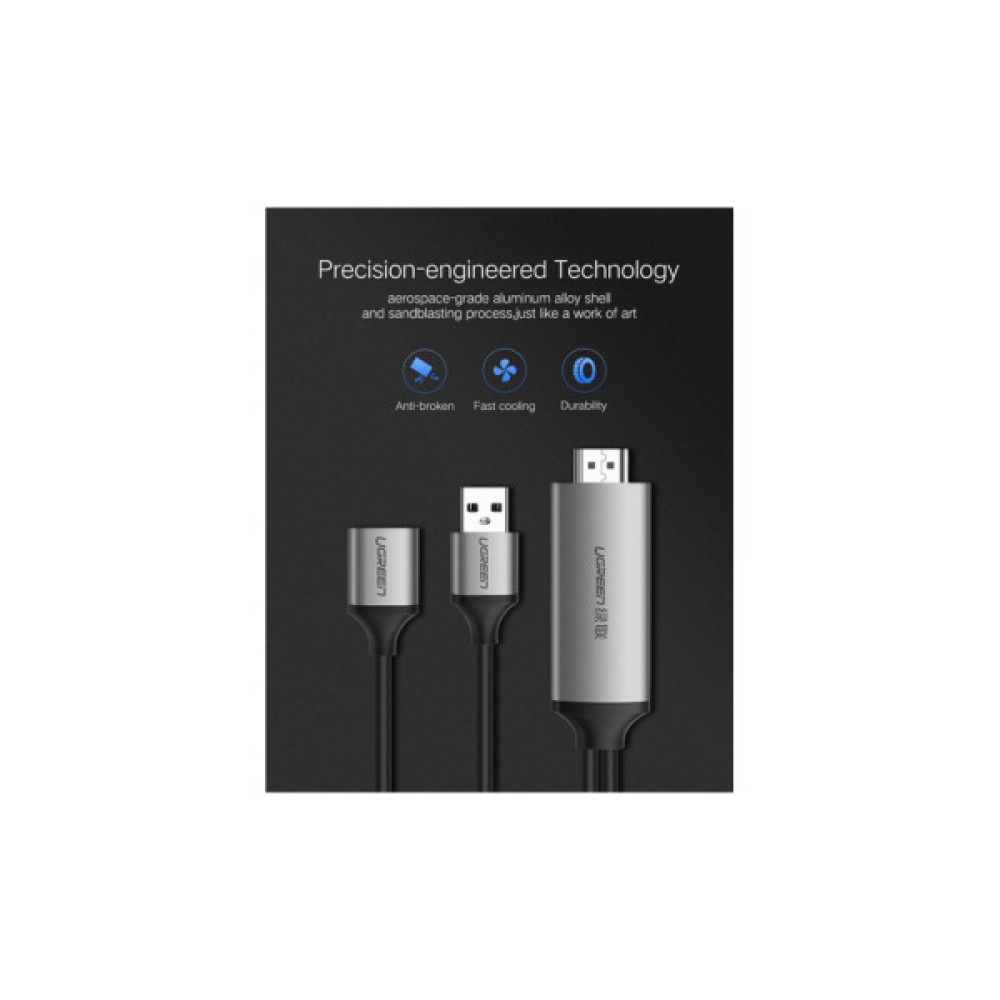 Кабель мультимедійний USB to HDMI 1.5m gray Ugreen (50291)