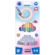 Олівці кольорові Школярик Пастельні двосторонні з точилкою 12 шт 24 кольори (312120003-UA)