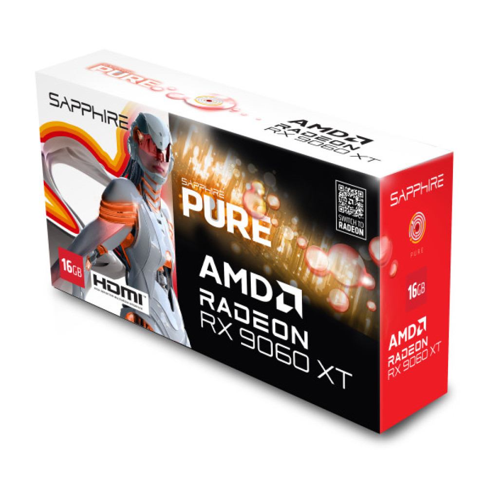 Відеокарта SAPPHIRE Radeon RX 9060 XT 16GB GDDR6 PURE GAMING OC білий