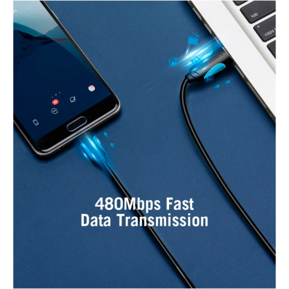 Дата кабель USB 2.0 AM to Micro 5P 0.5m Black VENTION (VAS-A08-B050)