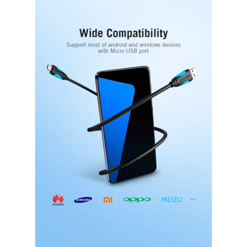 Дата кабель USB 2.0 AM to Micro 5P 0.5m Black VENTION (VAS-A08-B050)