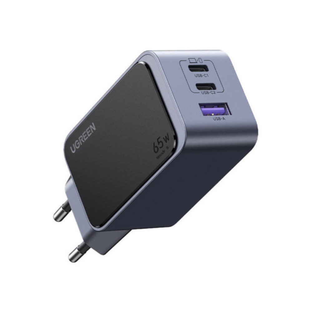 Зарядний пристрій Ugreen 3xUSB 65W (2xUSB-C+USB-A) Gan Nexode Fast Charger Grey X553 (35042)