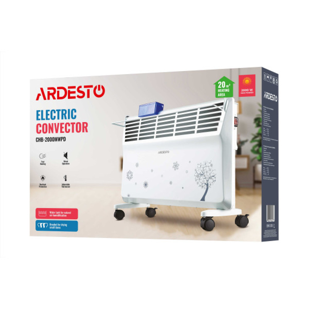 Конвектор ARDESTO, 20м2, 2000Вт, мех. упр-ння, відкритий нагрів. елемент, сушка, білий