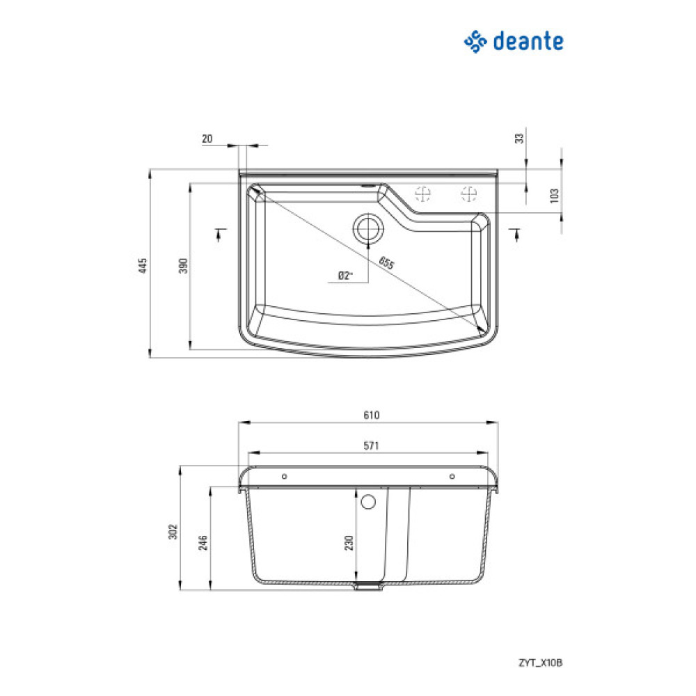 Мийка кухонна Deante Garden, полістирол, прямокут., 610х445х302мм, чаша - 1, до стіни, сірий