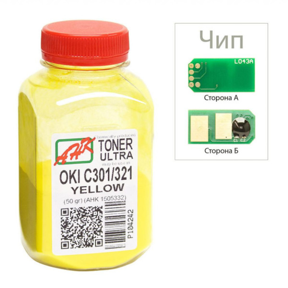 Тонер OKI C301/321, 50g Yellow+chip AHK (1505328)