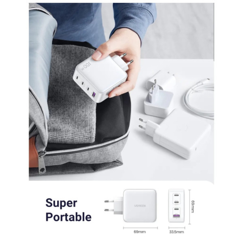 Зарядний пристрій Ugreen 4xUSB 100W (3хUSB-C+USB-A) Gan white CD226 (15337)