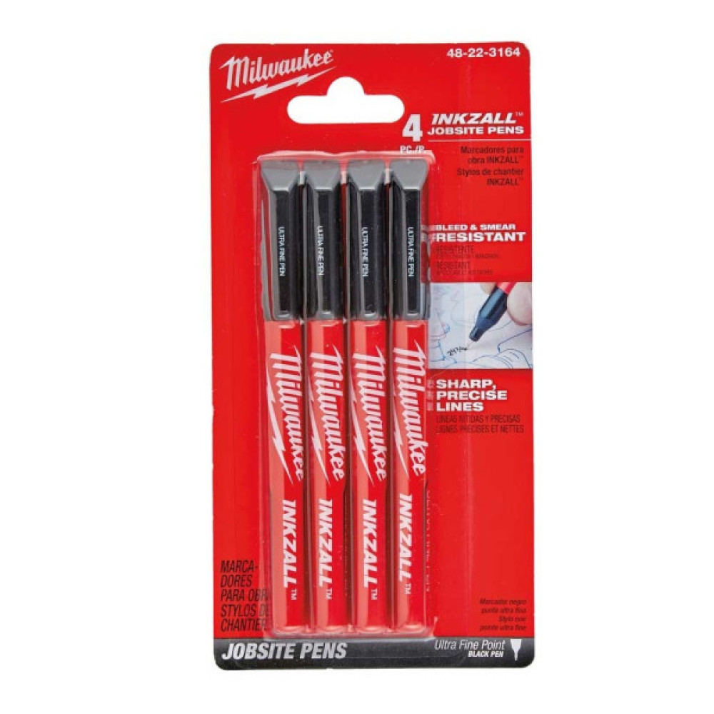 Набір маркерів Milwaukee Fine Tip INKZALL чорний, 4шт (48223164)