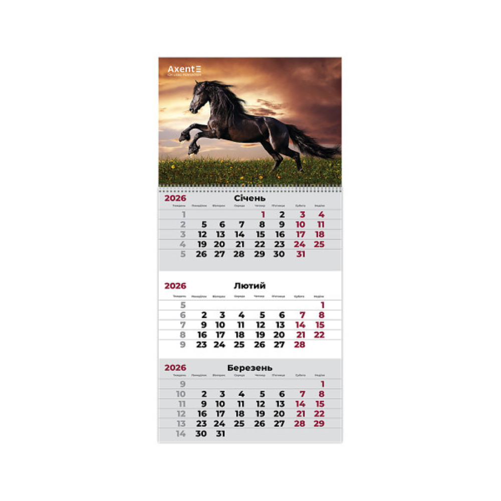 Календар Axent настінний квартальний на 2026 р.Horses 1 (8801-26-14-A)