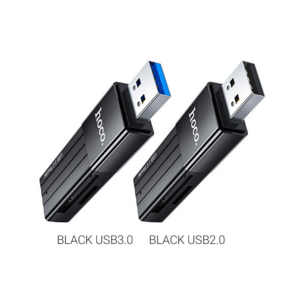 Зчитувач флеш-карт HOCO USB3.0 to microSD, microSDHC, microSDXC, SD, SDHC, SDXC, HB20 Black (6931474735218)
