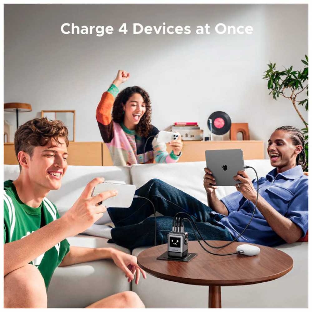 Зарядний пристрій Ugreen 1xUSB + 3xUSB-C GaN 100W Robot X688 gray (45515B)