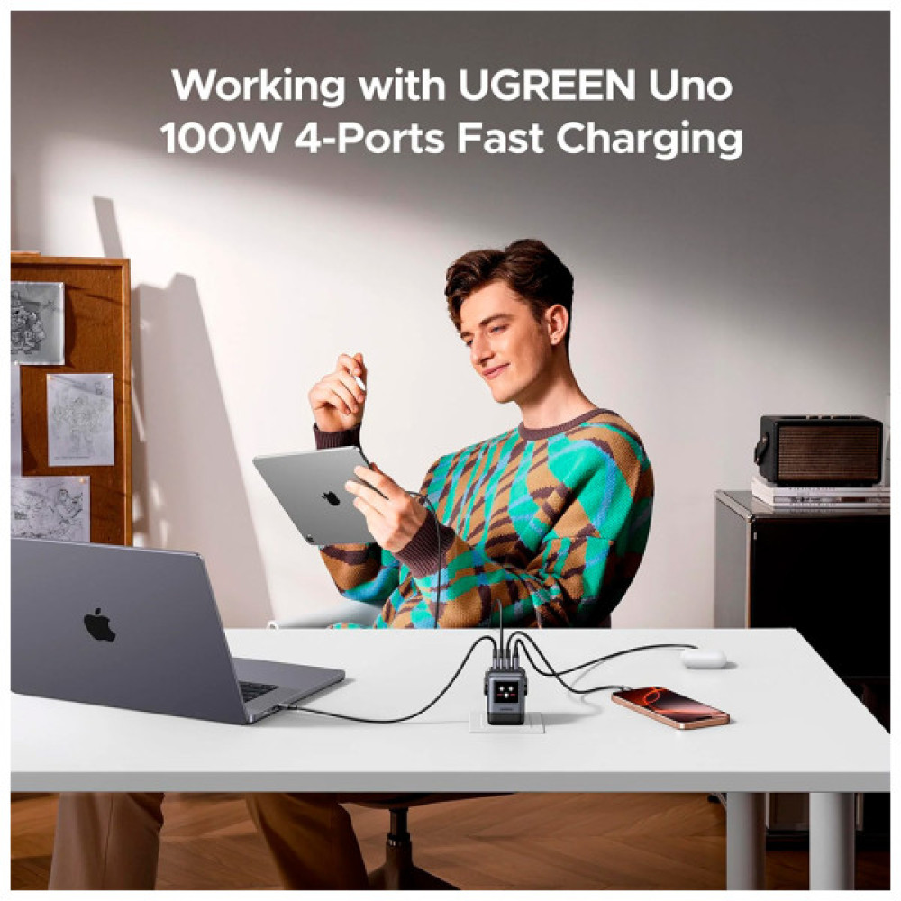 Зарядний пристрій Ugreen 1xUSB + 3xUSB-C GaN 100W Robot X688 gray (45515B)