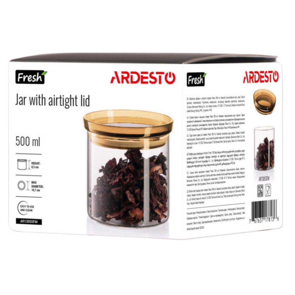 Банка Ardesto Fresh 500 мл, скло, пластик, прозорий (AR1305SFM)
