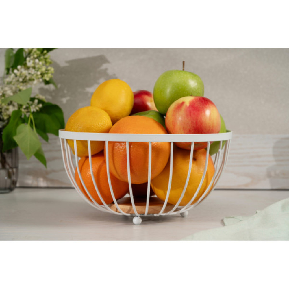 Фруктовниця ARDESTO Midori 25х25х13см, метал, дерево, білий (AR0904W)
