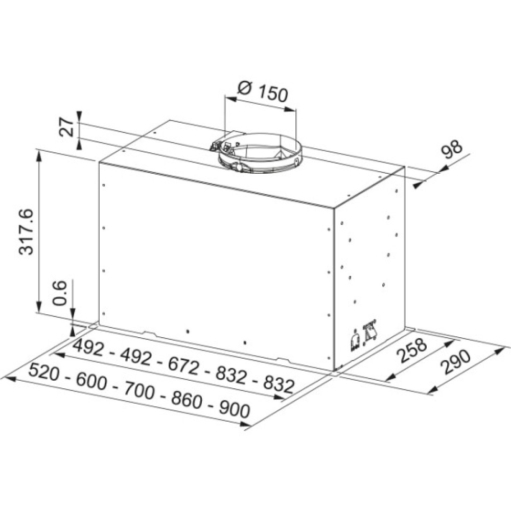 Витяжка Franke вбудовувана, 70см, 1250м.куб/год, Box Flush Basic FBFE BK A70, чорний
