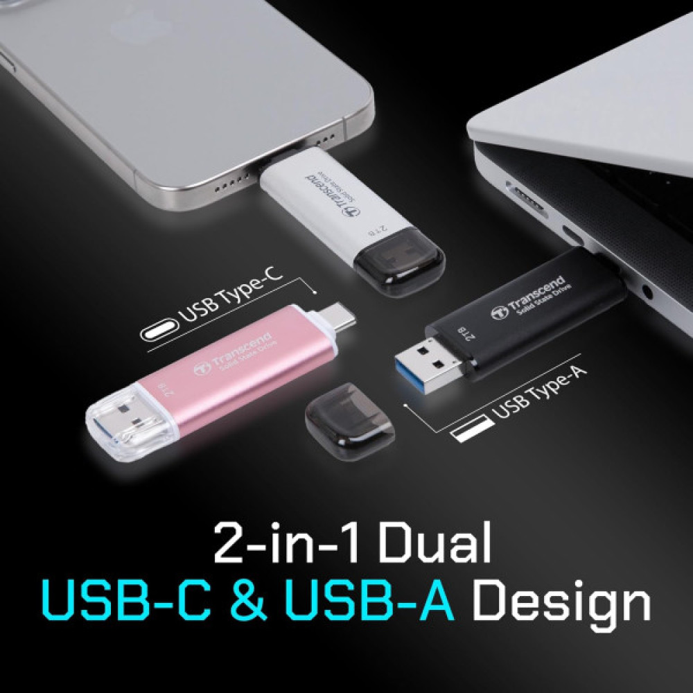 Портативний SSD Transcend 2TB USB 3.1 Gen 2 Type-A + Type-C ESD310 Чорний
