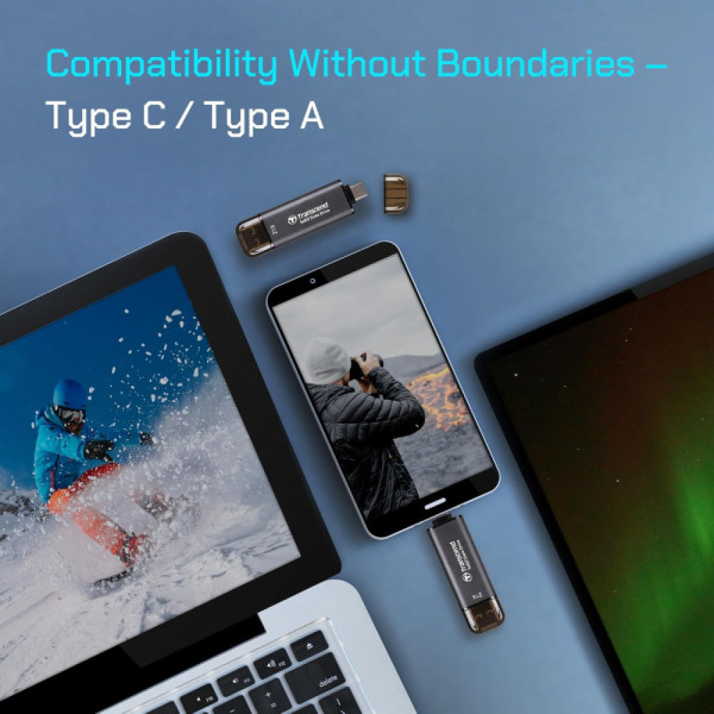 Портативний SSD Transcend 2TB USB 3.1 Gen 2 Type-A + Type-C ESD310 Чорний