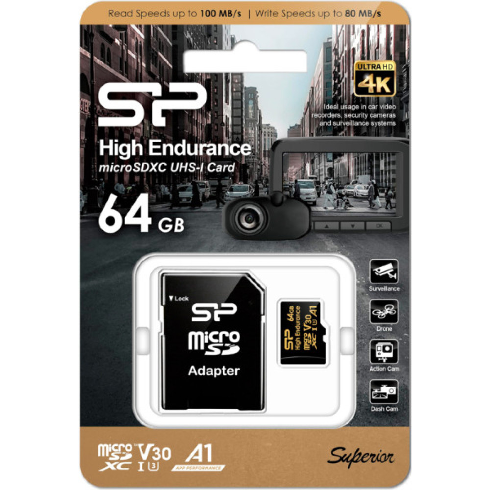 Карта пам'яті Silicon Power 64GB microSDXC class 10 UHS-I U3 V30 A1 High Endurance (SP064GBSTXDV3V1HSP)