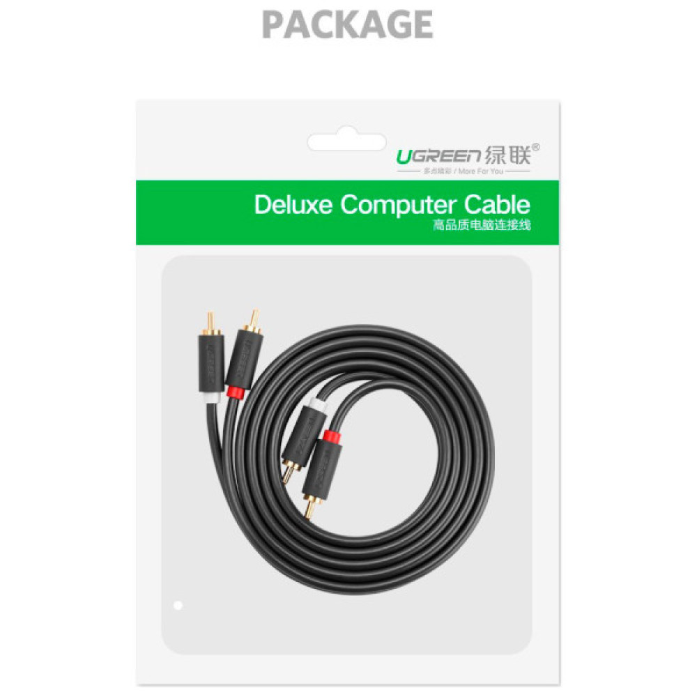 Кабель мультимедійний 2xRCA M to 2xRCA M 2.0m AV104 black Ugreen (10518)