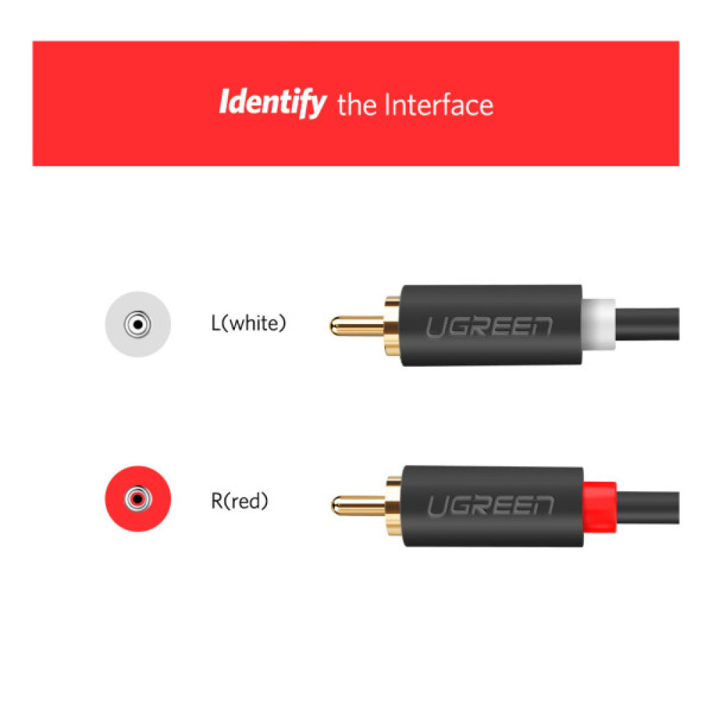 Кабель мультимедійний 2xRCA M to 2xRCA M 2.0m AV104 black Ugreen (10518)