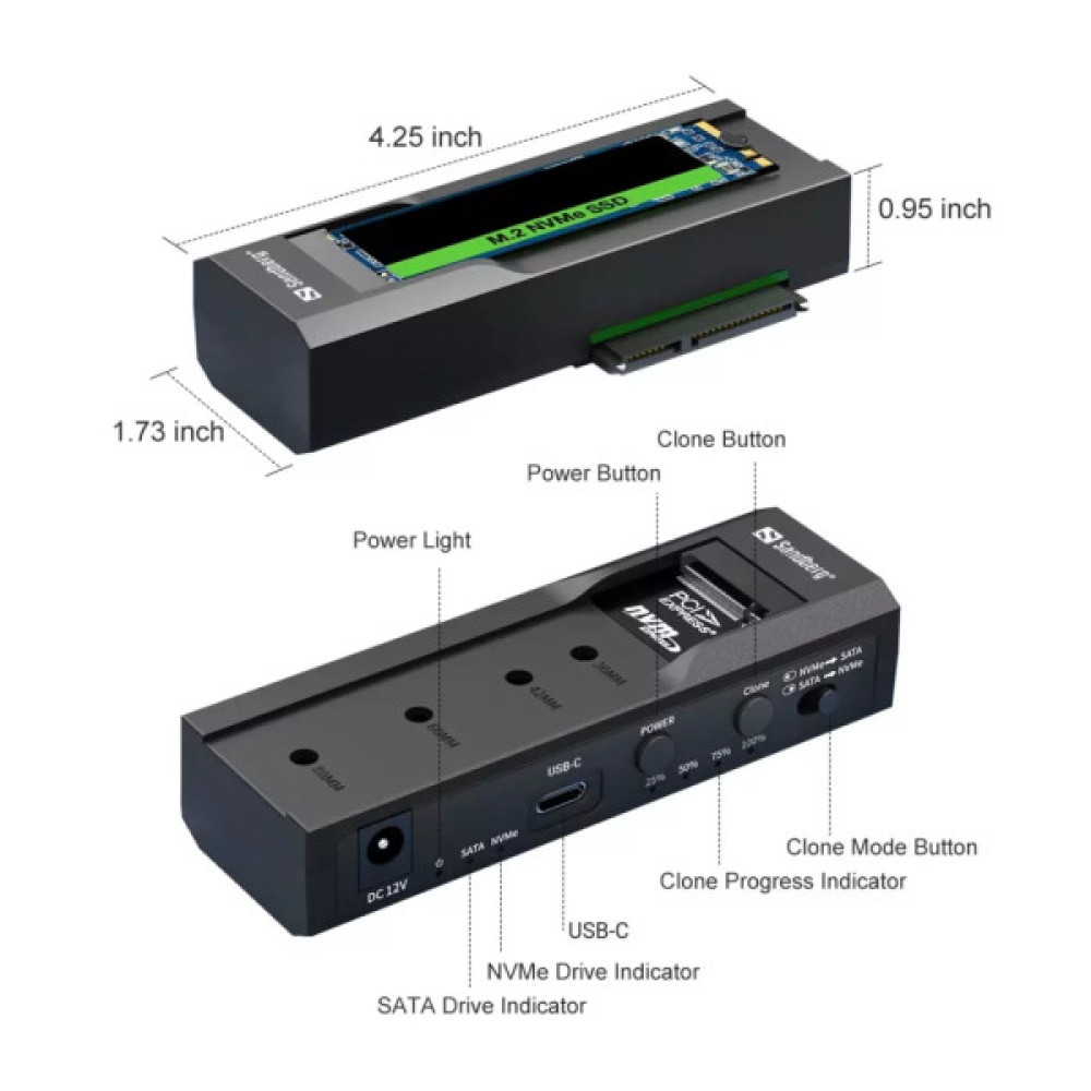 Док-станція Sandberg USB3.2 Type-C toSSD M2/NVMe SATA Cloner & Dock Sandberg (136-49)