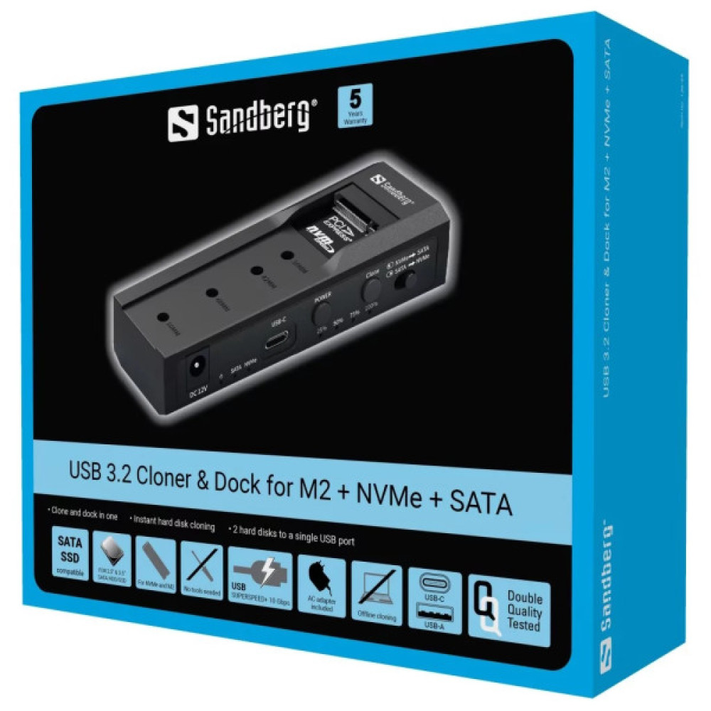 Док-станція Sandberg USB3.2 Type-C toSSD M2/NVMe SATA Cloner & Dock Sandberg (136-49)