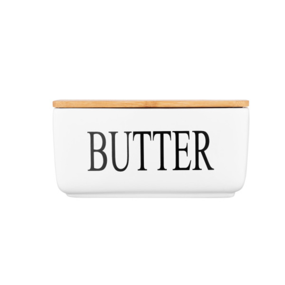 Маслянка кухонна Ardesto Midori 16.5х10х8см, кераміка, бамбук, біла (AR0908W)